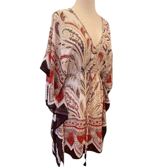 Tommy Bahama Bohemian Poncho Kaftan Lightweight Paisley Shirt Fall S/M - Picture 2 of 6